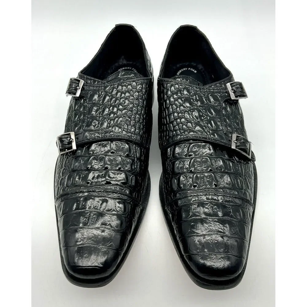 Stacy Adams Golato Black Men Size 11.5M Monk Strap Leather Croc Print - Picture 6 of 16
